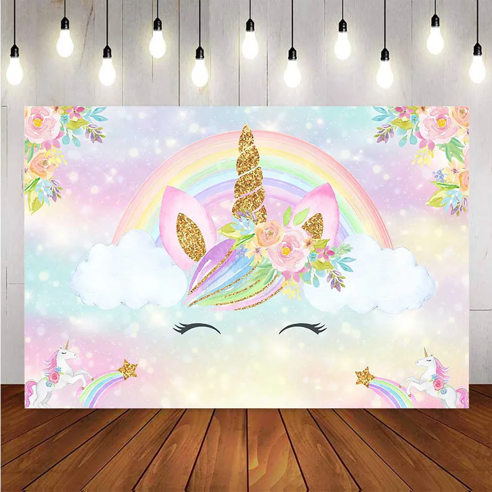 Unicorn rainbow backdrop for photography newborn baby shower happy birthday theme party decoration background for photo custom