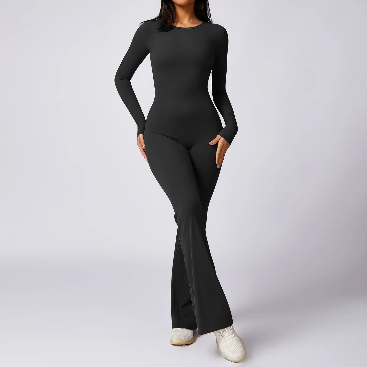 Sexy Back V Jumpsuit Gym Set Women Training Yoga Suit Sportswear Sports Long Sleeves Fitness Rompers Stretch Workout Bodysuits