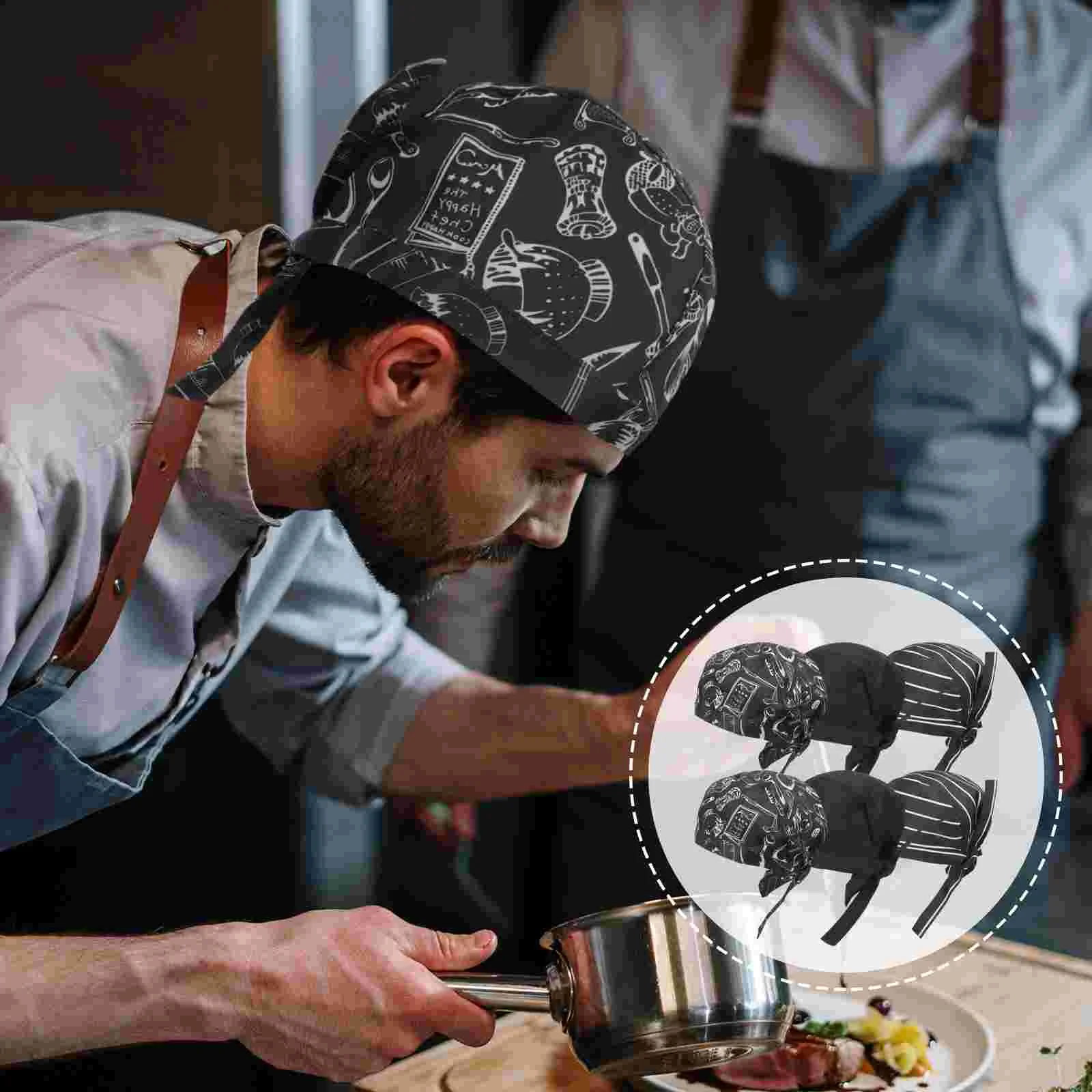 6 Pcs Elasticity Chef Toe Cap Man Men Caps Hats Unisex Tie Back Cotton Kitchen Working chef hat chef hats