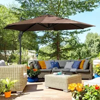 Offset Patio Umbrella with Base, Hanging Aluminum and Steel Cantilever Umbrella with 360° Rotation, Easy Tilt, 1