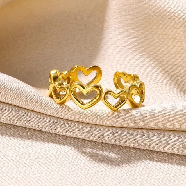 316L Edelstahl Ringe Für Frauen Geometrische Herz Breiten Ring Einstellbare Offenen Ring Mode Schmuck Valentinstag Geschenk – Detail 16