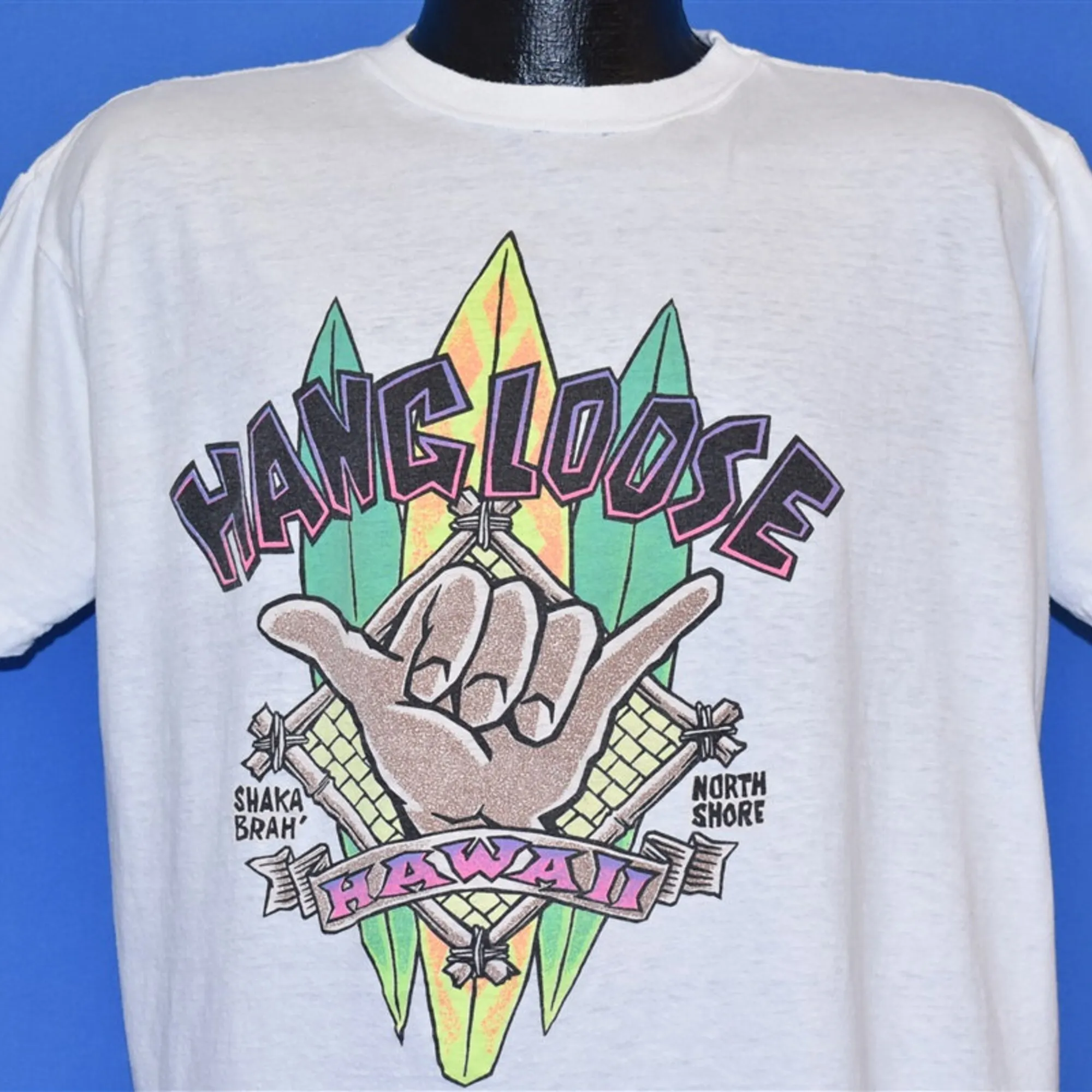 Anni '90 Hang Allentato Hawaii Shaka Brah Surf North Shore Hand Sign T Shirt Extra Large