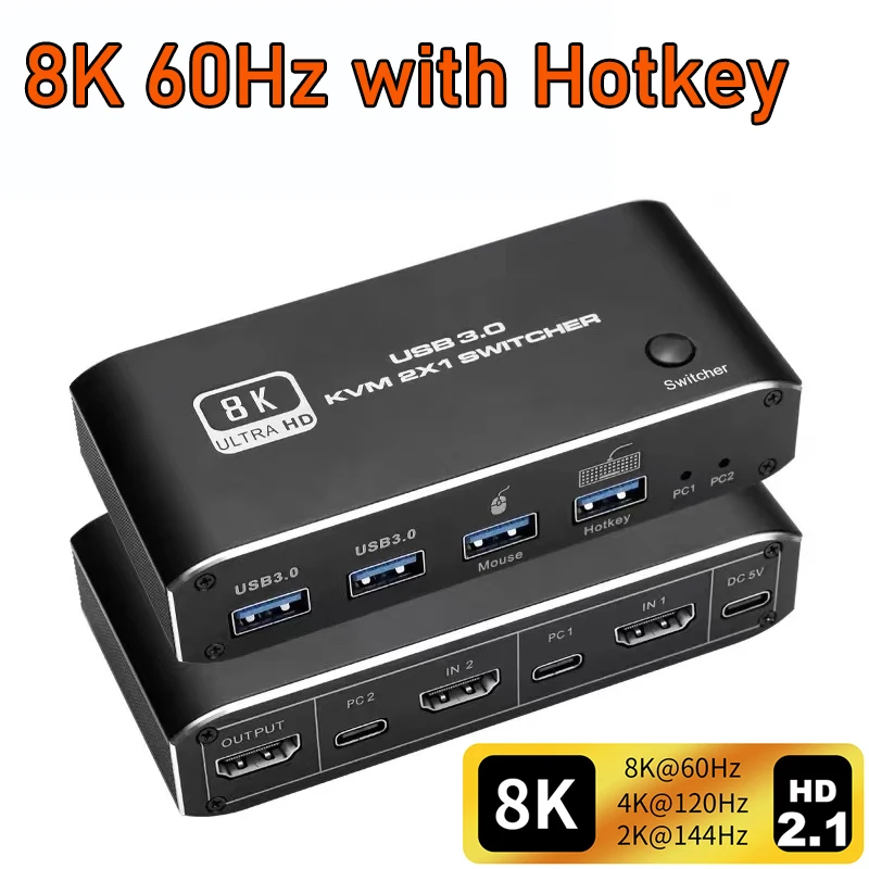 USB 3.0 KVM Switch HDMI 2.1 4K 120Hz HDMI USB KVM Switch Dual Port