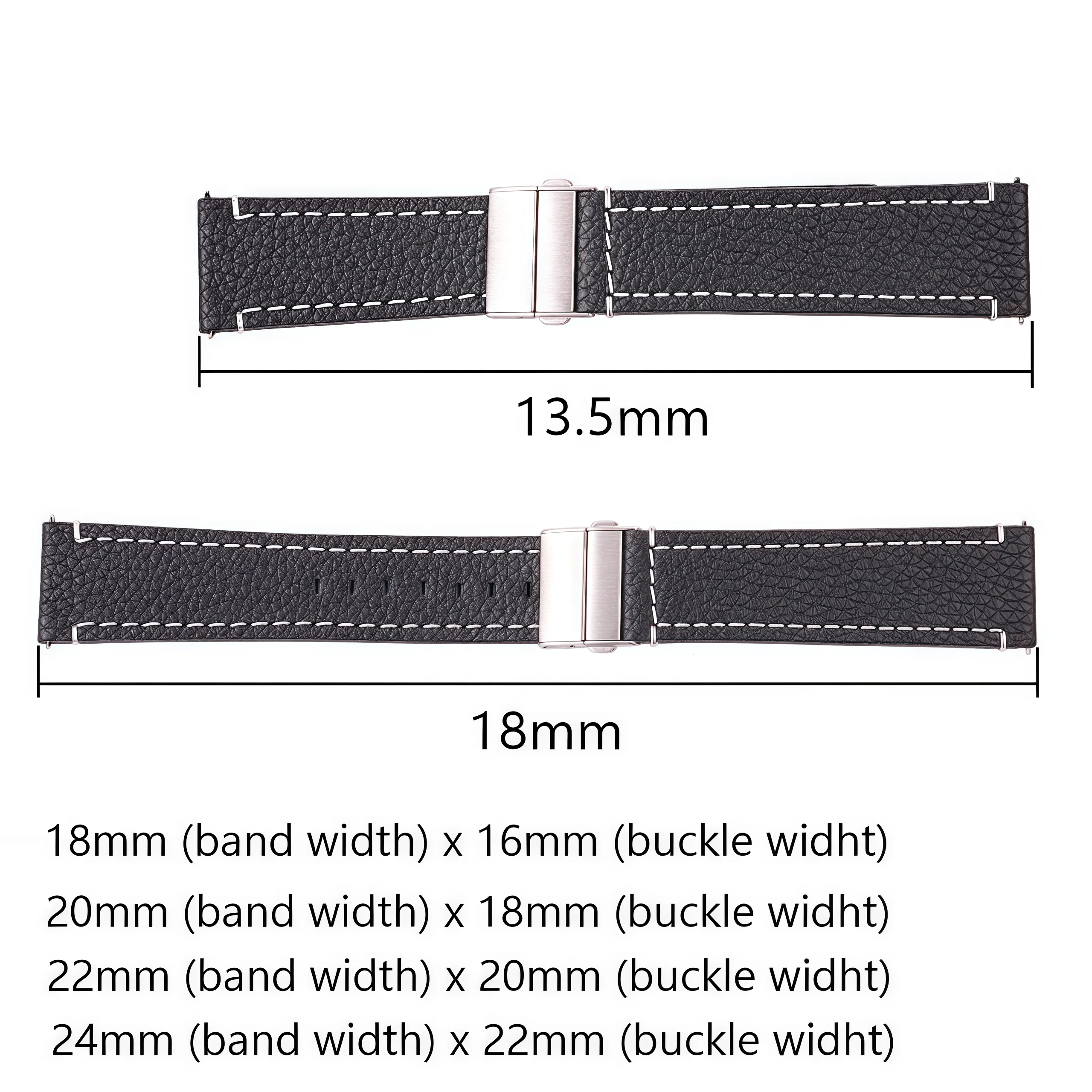 Premium Genuine Leather Watchband Strap - Black Brown Soft Cowhide Bracelet, 18mm to 24mm