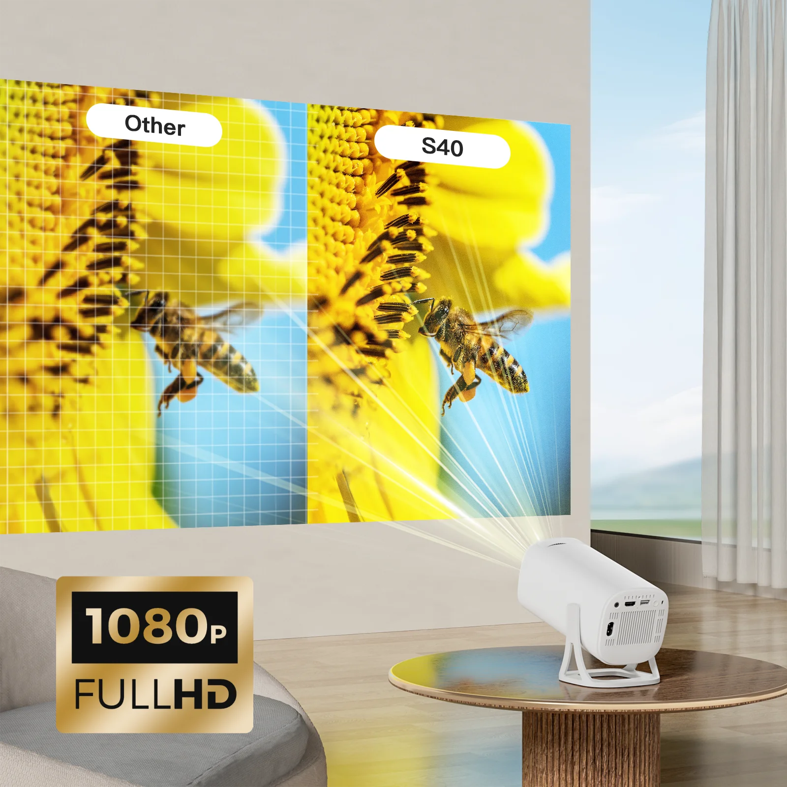 S40 스마트 프로젝터 디지털 안드로이드11 지원 4K 1080P WiFi6 BT5.4 올위너 H713 1280*720P 자동 키스톤 포켓 빔프로젝터