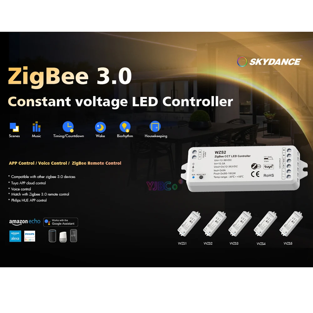 Skydance 1~5 CH Tuya APP Single Color Dimming/CCT/RGB/RGBW/RGBCCT ZigBee 3.0 LED Strip Controller 12V 24V light bar Dimmer