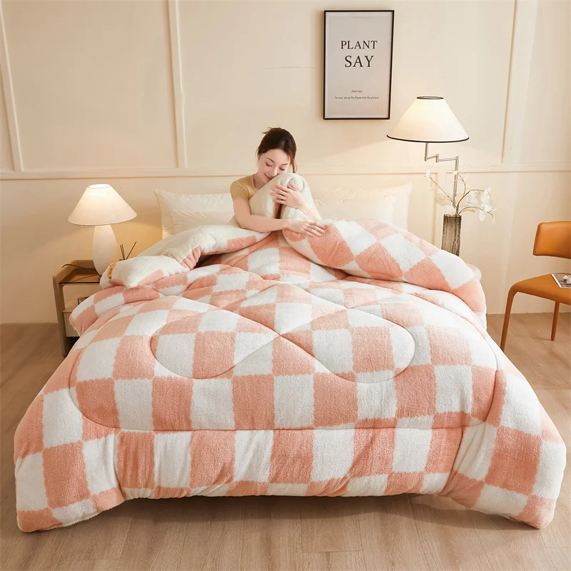 Checkerboard Coral Fleece Winter Blanket 5