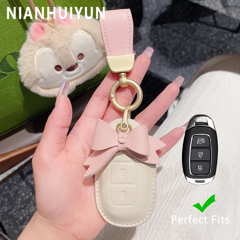 

Leather Car Remote Key Cover For For Beijing Hyundai i30 ix35 ix25 7Elantra 3Buttons High-end Auto Key Protection Accessories
