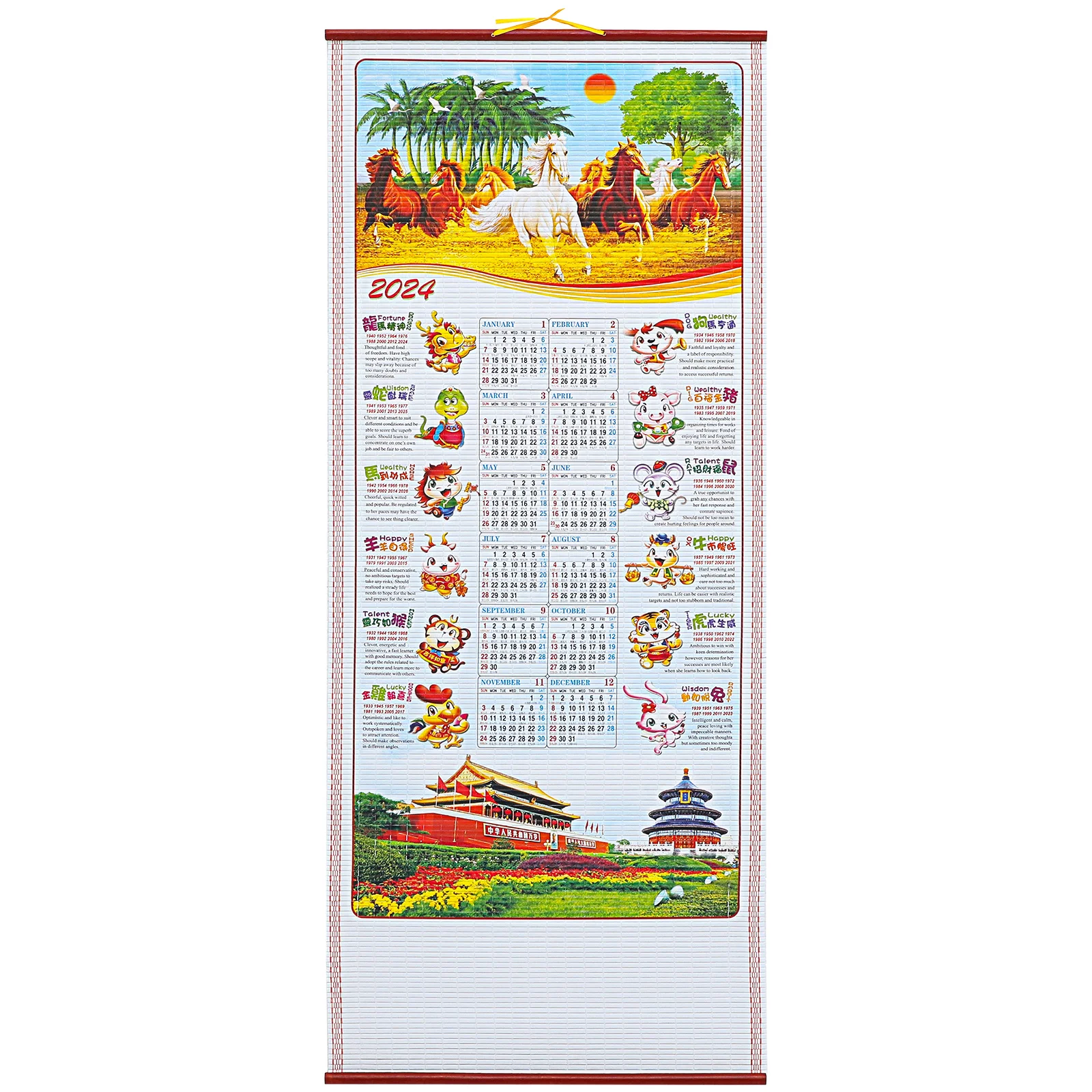 

2024 Wall Calendar Chinese Zodiac Hanging Scroll Calendar Year The Dragon Calendar Guanyin Monthly Lunar Calendar Feng