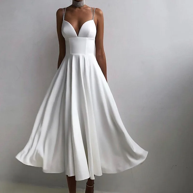 

Women's Summer Solid Color Halter Ball Gown Mid-length Commuter Evening Dress High Waist Slim Fit Large Swing Dress for Women