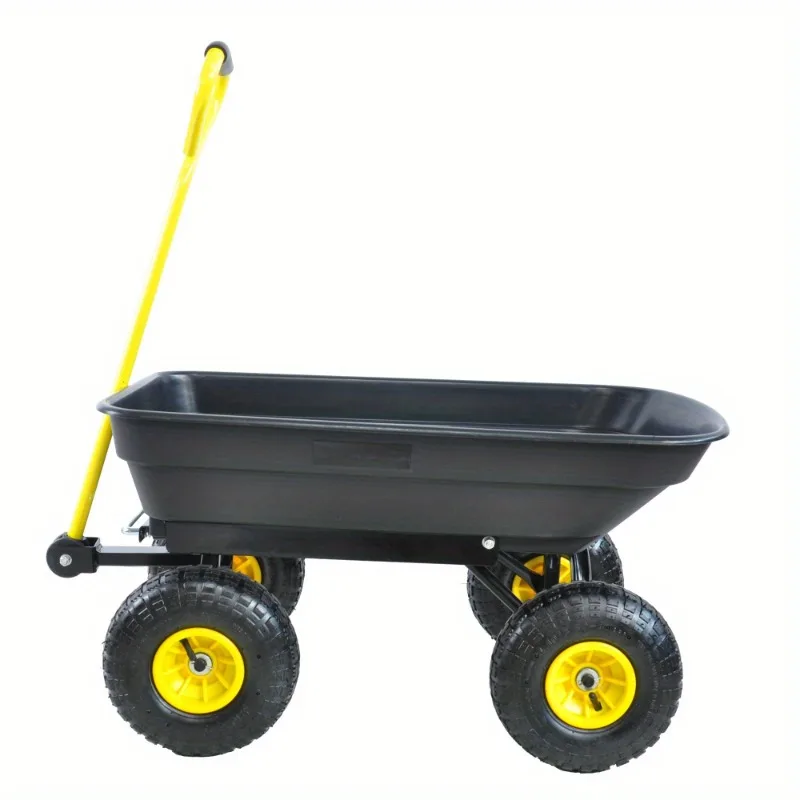 Lawn Garden Handing Tools Utility Cart Farm Wagon Trolleys, Plastic Four-Wheel Trailer Tipper, Small Stall, Cargo Carrier