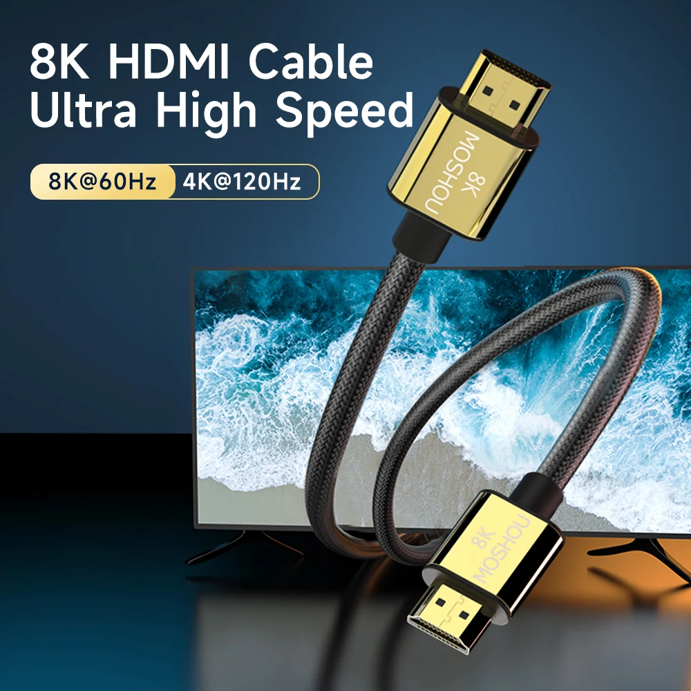 Câble HDMI 2.1 8K 60Hz 4K 120Hz High Speed 48 Gbps par Ethernet Supporte 3D  eARC