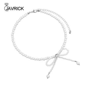 Exquisite Pearls Bowknot Necklace for Women Elegant Vintage Fashion Neck Jewelry