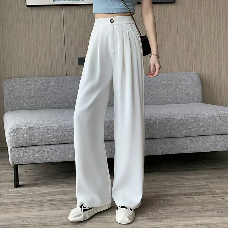 2024 New White Wide Legged Pants for Women's Spring and Autumn Dropping Straight Tube Pants Loose and Casual Floor Sweeping Pant gbt multifunctional tactical hanging rope anti dropping backpack elastic belt outdoor spring gun rope key buckle hanging rope