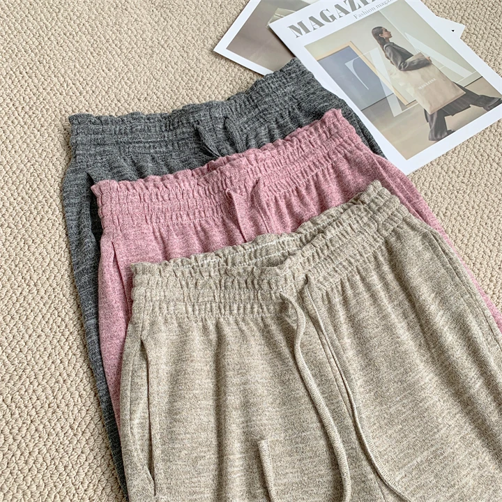 Slimming Wide-leg Long Pants, Spring Casual Thin Knitted Pant For Summer