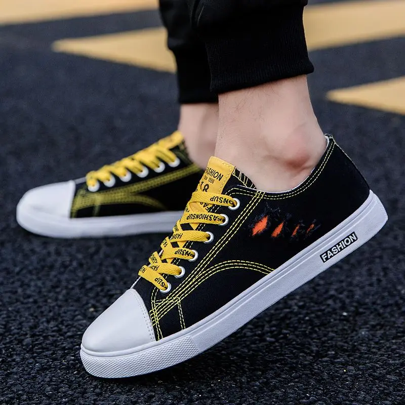 

38-44 Mens Vulcanize Canvas Shoes Spring Autumn Male Lace-up Mixed Colors Holes Couple Running Footwear Zapatillas Hombre Hy30