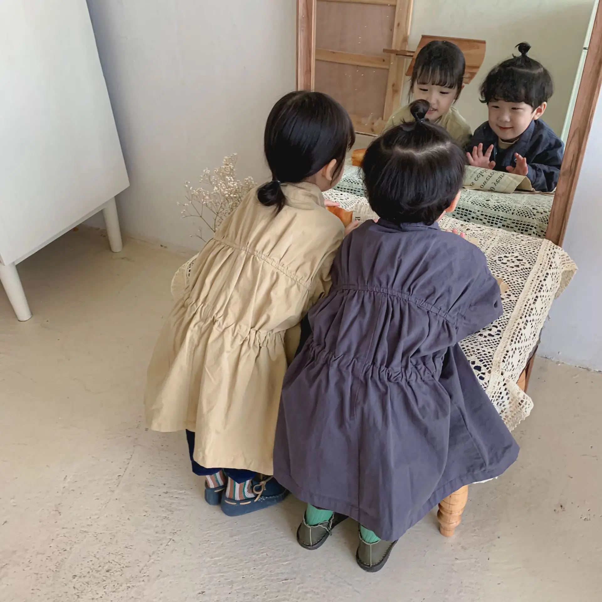 Kids jacket 3105C Children's Coat Long Boys' Jakcets Autumn Solid Color Girls' Windbreaker Coat 1-7Year Kid's Outerwear