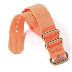Nylon Ribbed Braid Watch Strap with Silver, Black, and Gold Ring Buckle - 22mm (Orange - Rose Gold)