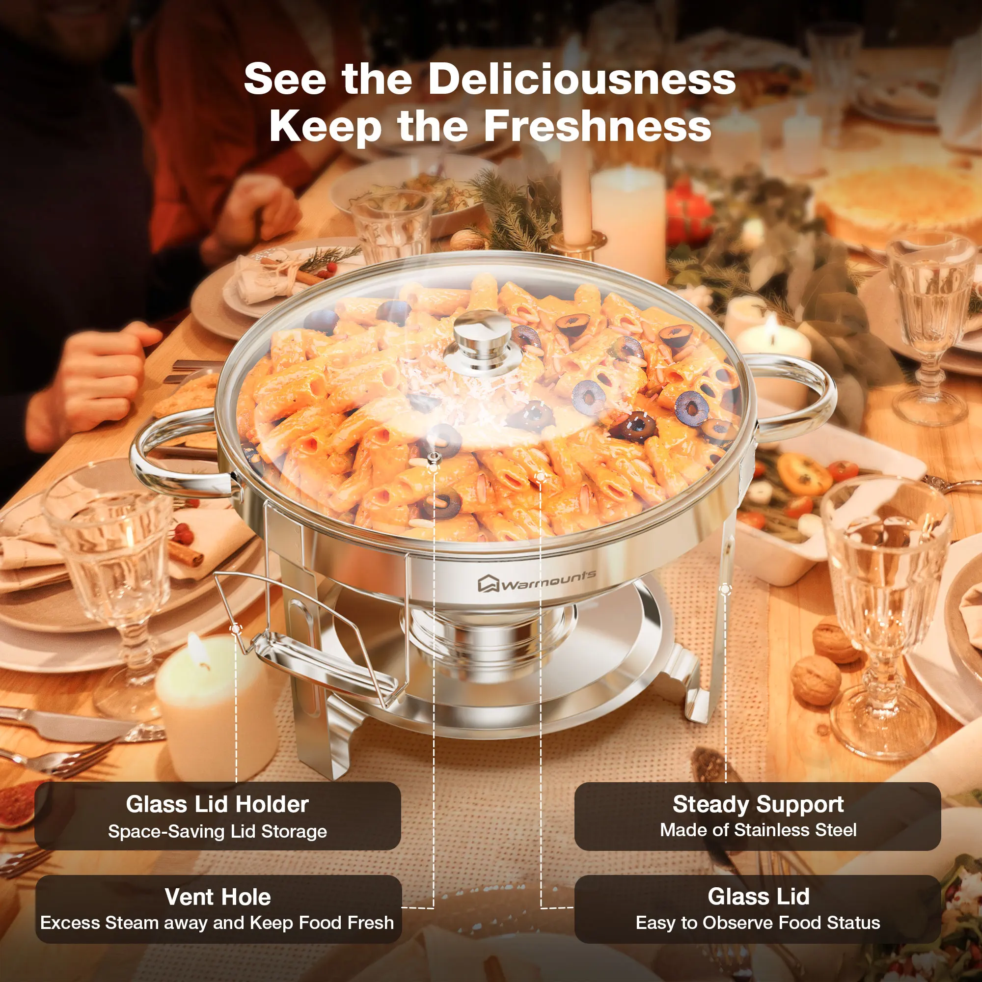 Stainless Steel Round Chafing Dish Buffet Set for Catering and Parties