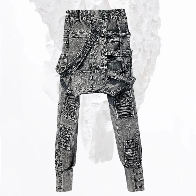 Men Asymmetric Heavy Industry Deconstructed Straight Pants Dark Grey Distressed Casual Harem Pant Casual Trousers for Men