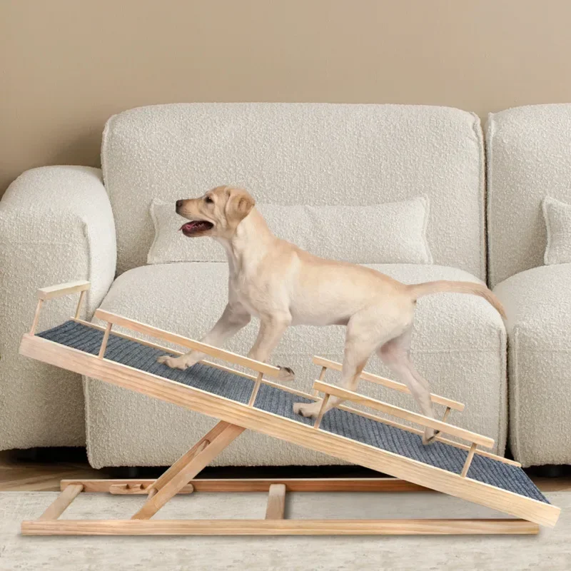 Portable Wooden Folding Pet Ramp Adjustable Non-Slip Dog and Cat Ladder Safe Access for Couch Bed or Car Durable Pet Ramps