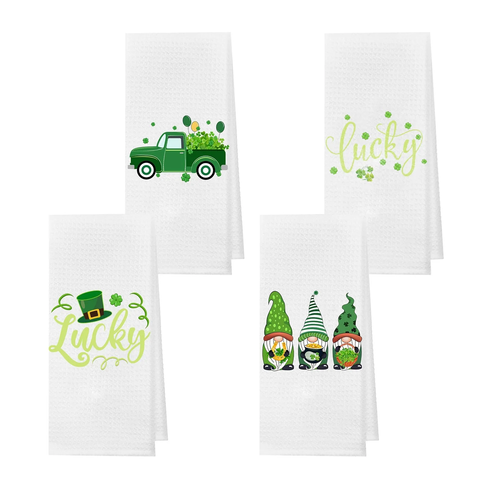 

4 Pack St. Patrick's Day Irish Hand Towels Polyester Green Gnome Leaf Bath Towel Set Soft Absorbent Guest Towels St. Patrick