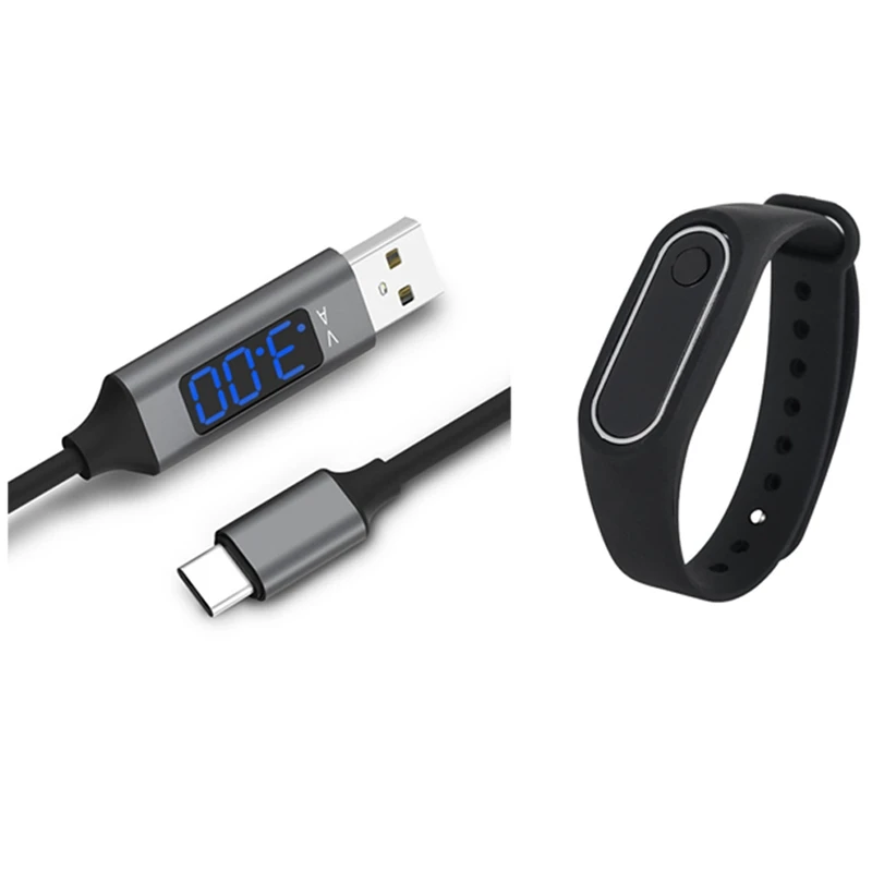 

ABGZ-1 Pcs Adjustable Anti-Static Wrist Band Anti-Static Bracelet & 1 Pcs Type-C Intelligent Digital Display Data Line