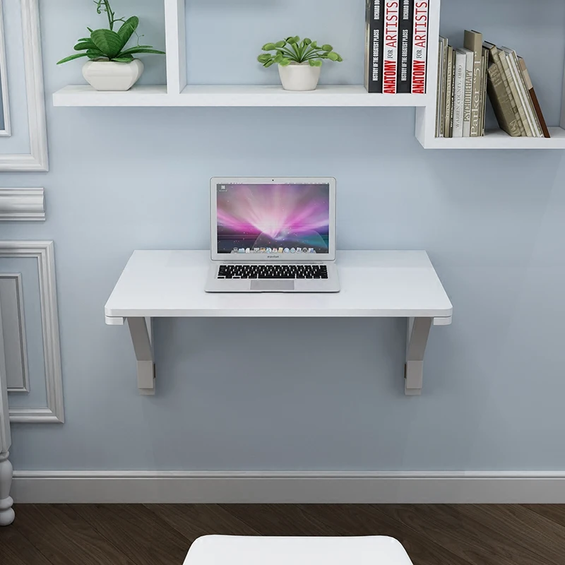 ‌Wall-Mounted Folding Solid Wood Desk, Space-Saving Study Table with ...