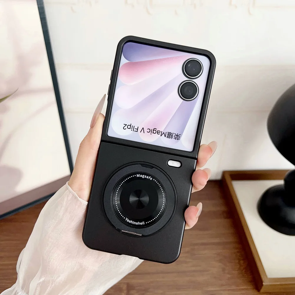 Rotatable Metal Bracket Holder Magnetic Attachment Ring Case For Honor Magic V Flip 2 flip2 Slim Protect Cover