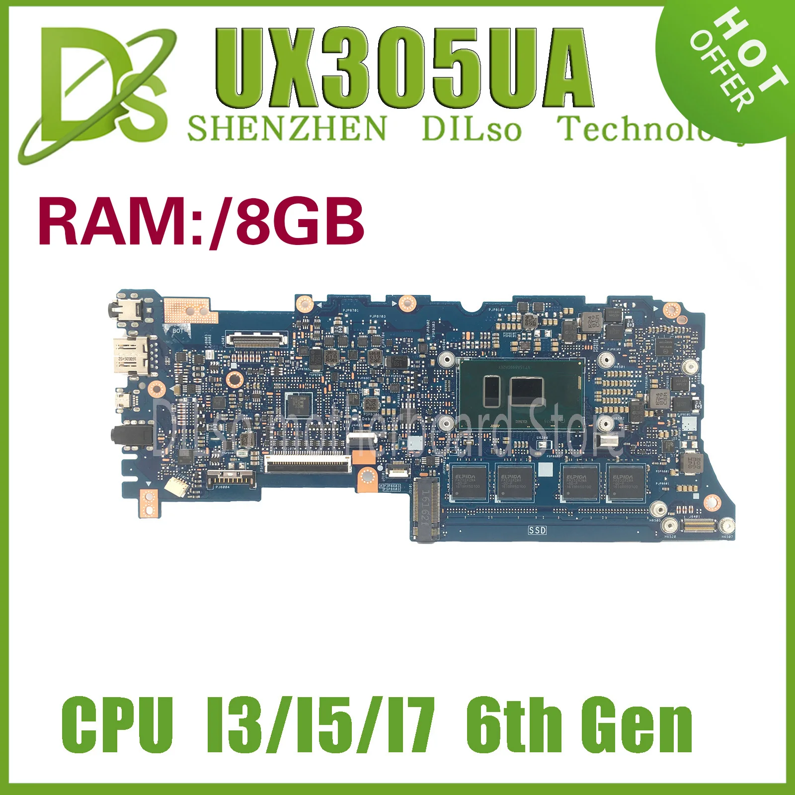 

KEFU UX305UA Motherboard Suitable For Asus ZenBook UX305U UX305 U305 Notebook Mainboard With I3 I5 I7-6500U 8G-RAM 100% Test