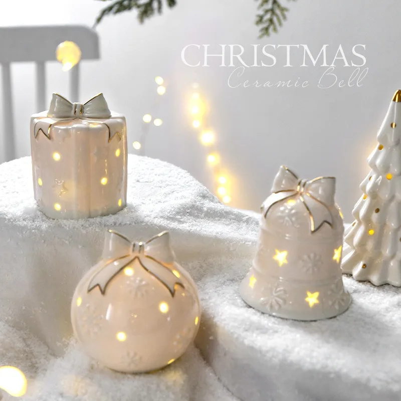 Cross border Christmas Decoration Gift Ceramic Christmas ball bell Cedar gift pack Tabletop decoration scene layout