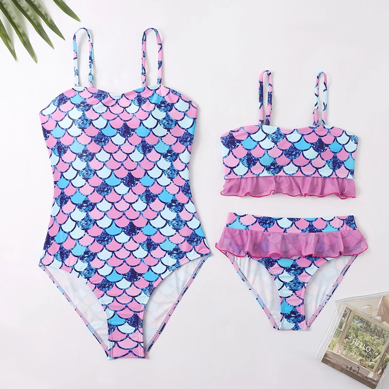 

Family Set Mermaid Mother Daughter Matching Swimsuits Mommy and Me Bikini Dresses Clothes Beach Women & Baby Girls Swimwear 2024