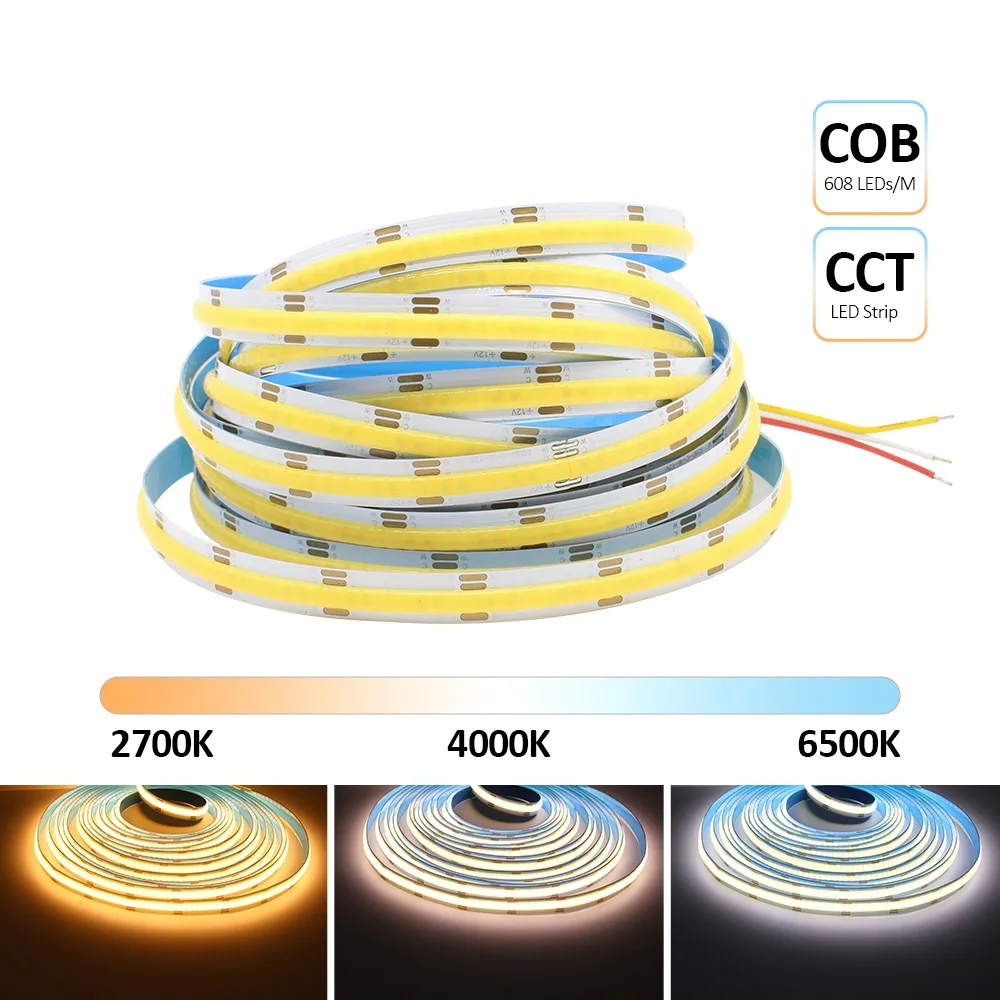 5M COB CCT LED Strip 12V 24V DC 608LEDs FCOB LED S98bbf0a3b6ce40a0a8326db6398dd250R