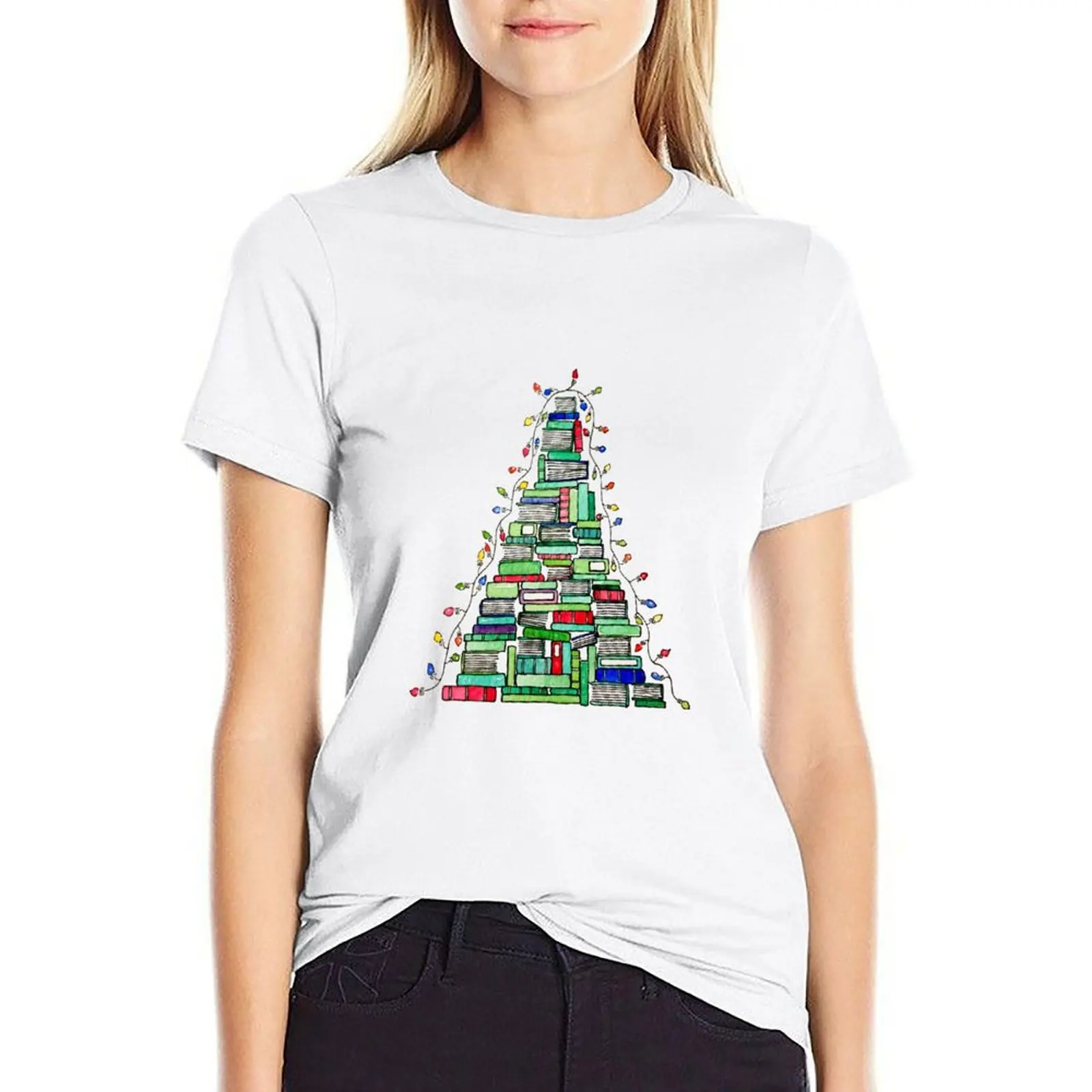 

Christmas Book Tree: 2017 T-Shirt Top Women Woman clothes clothes for Women