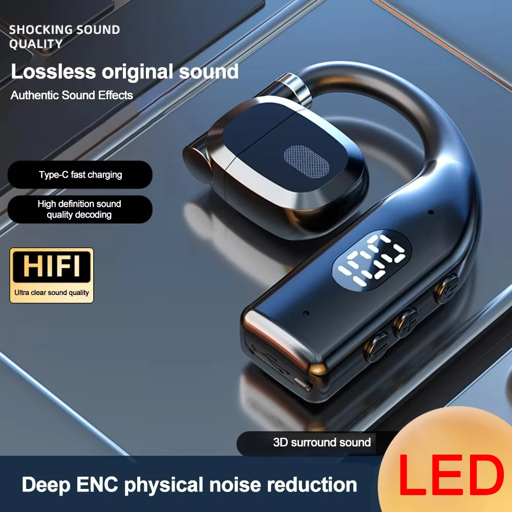 LED Single Earphones Long Standby Business Headphones Waterproof Mono Headset Outdoor Call Bluetooth 5.3 Wireless Earbuds 2