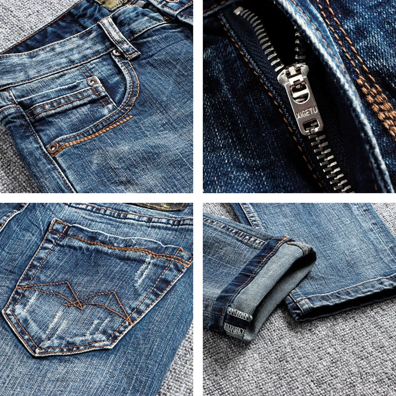 Italian Style Fashion Men Jeans Retro Blue Elastic Slim Fit Ripped Jeans Men High Quality Vintage Designer Denim Pants Hombre