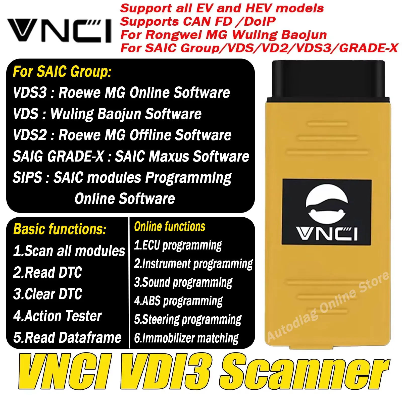 VNCI VDI3 Scanner für Rongwei MG Wuling Baojun unterstützt DoIP CANFD OBDII Scanner-Tool für SAIC Group/VDS/VD2/VDS3/GRADE-X VDI3 – Detail 1