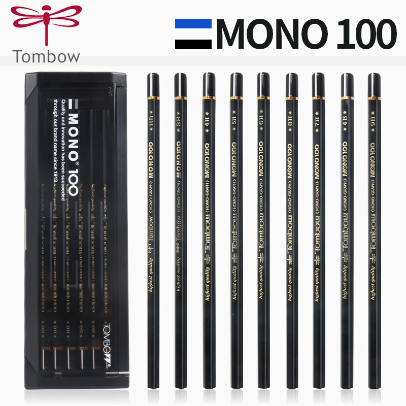 12pcs TOMBOW MONO100 블랙로드 드로잉 연필 일본 고급 나무 연필 디자인 드로잉 아트 연필 학교 문구