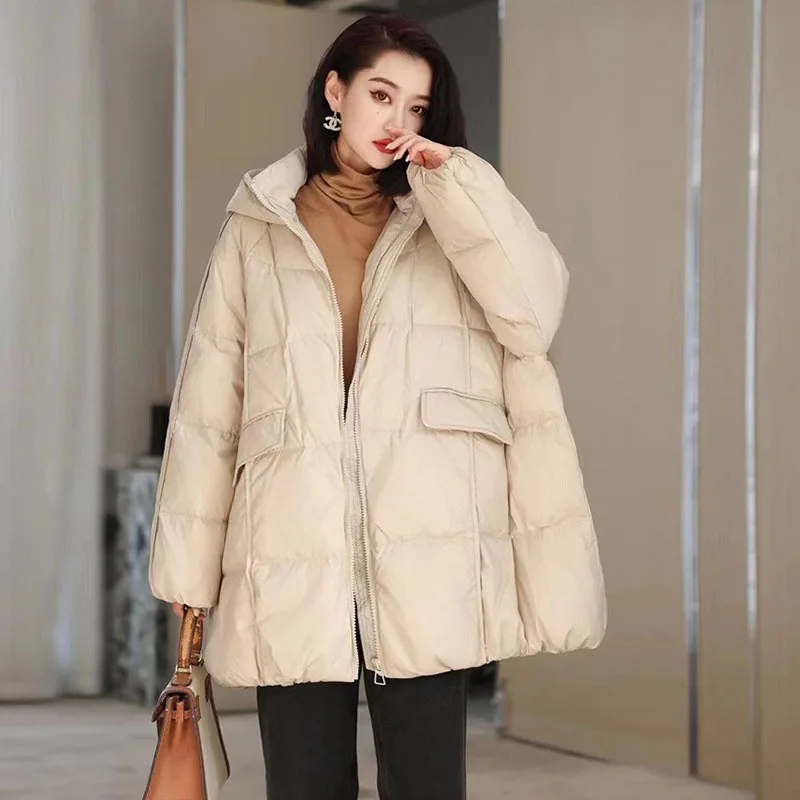 Retro Down Coat Women 2023 New Winter Boutique Ethnic Style Art Retro Warm White Duck Down Hooded Fashion Short Overcoat