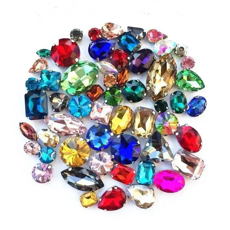 50 stücke Strass Mix Größe und Formen Farben Phantasie Kristallglas Strass mit Silber und Gold Einstellung für Kleidungs stück Bastel schuhe – Detail 2