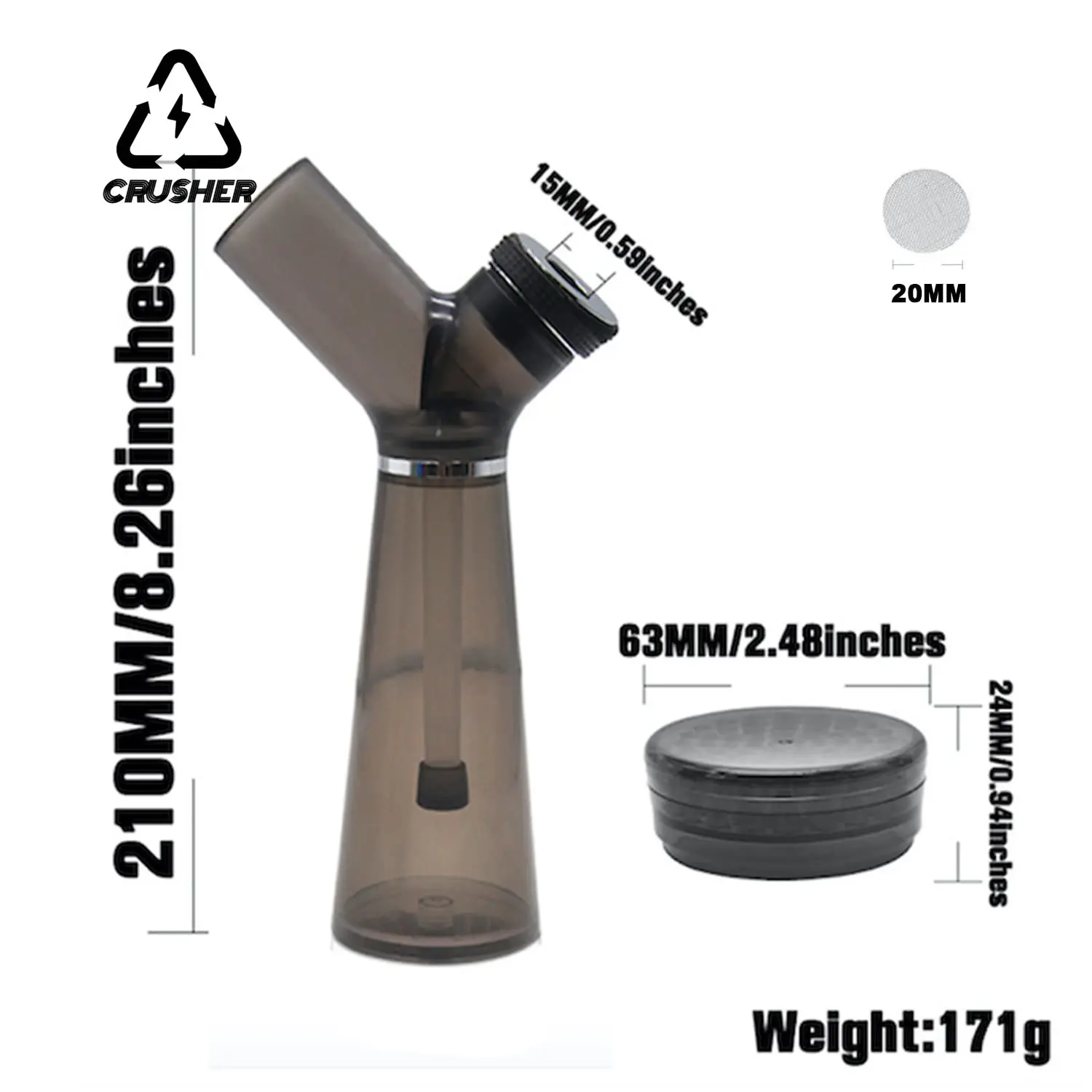 Hookah Pipes Smoking Pipe Kit Hookah Set 2 in1 Acrylic Hookah Water Pipe Grinder Kit Built in Filter Smoke Pipes Smoking Grass Removable Tobacco Hooka Shisha Set