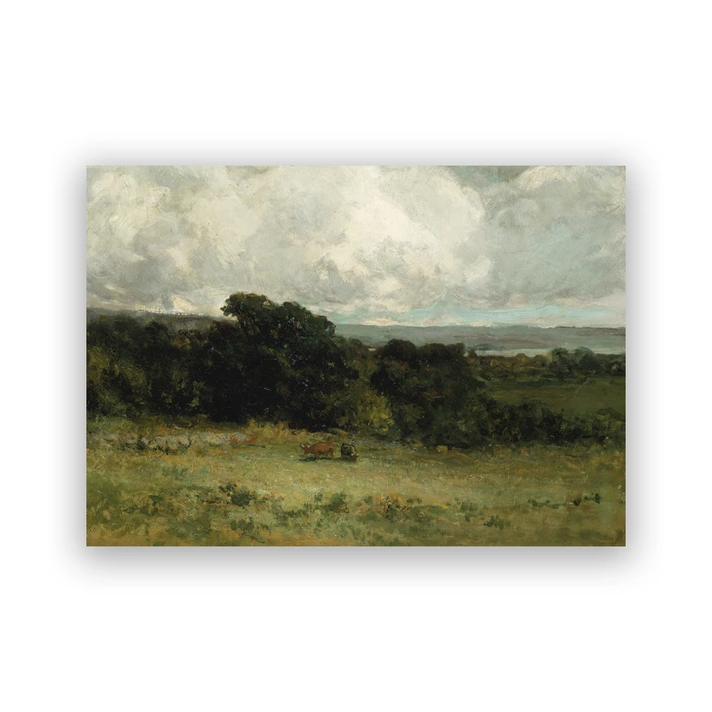 Rustic Country Landscape Oil Painting Canvas Art - Vintage Farmhouse Wall Decor