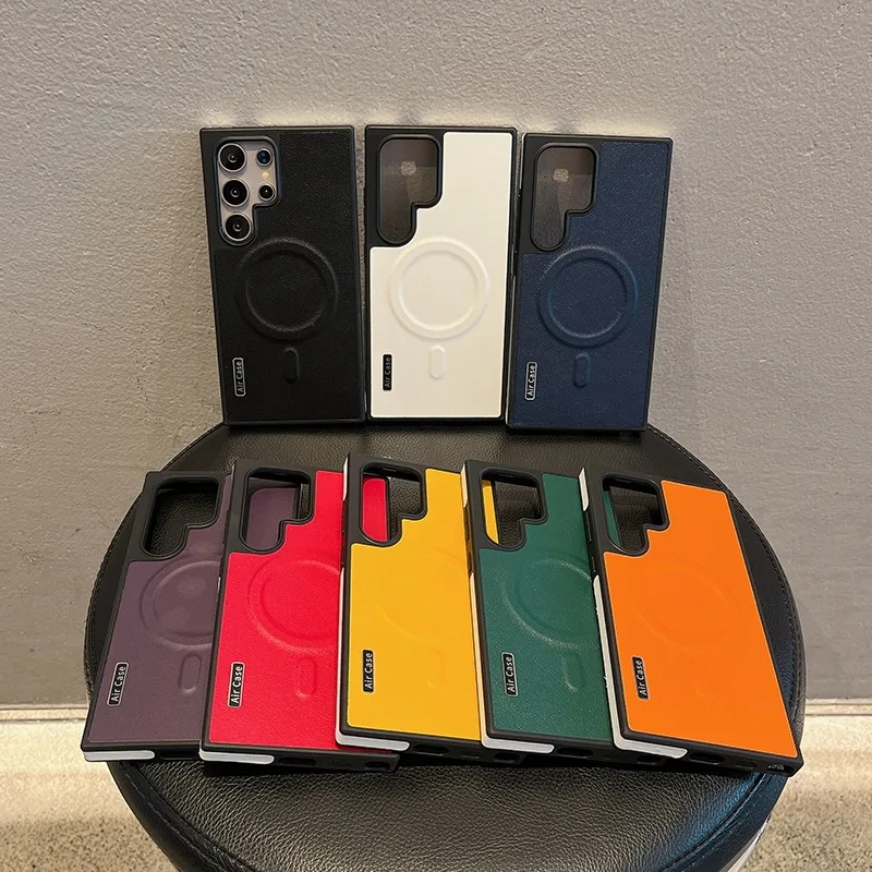 Luxury Double Color Matte Soft Leather Case with Magnetic Wireless Charging Protection Cover