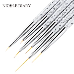 5/7/9mm 11/15/20mm Nail Brush Acrylic French Stripe Line Painting Drawing Flower Pen Gel UV Polish Marble Handle Manicure Tools