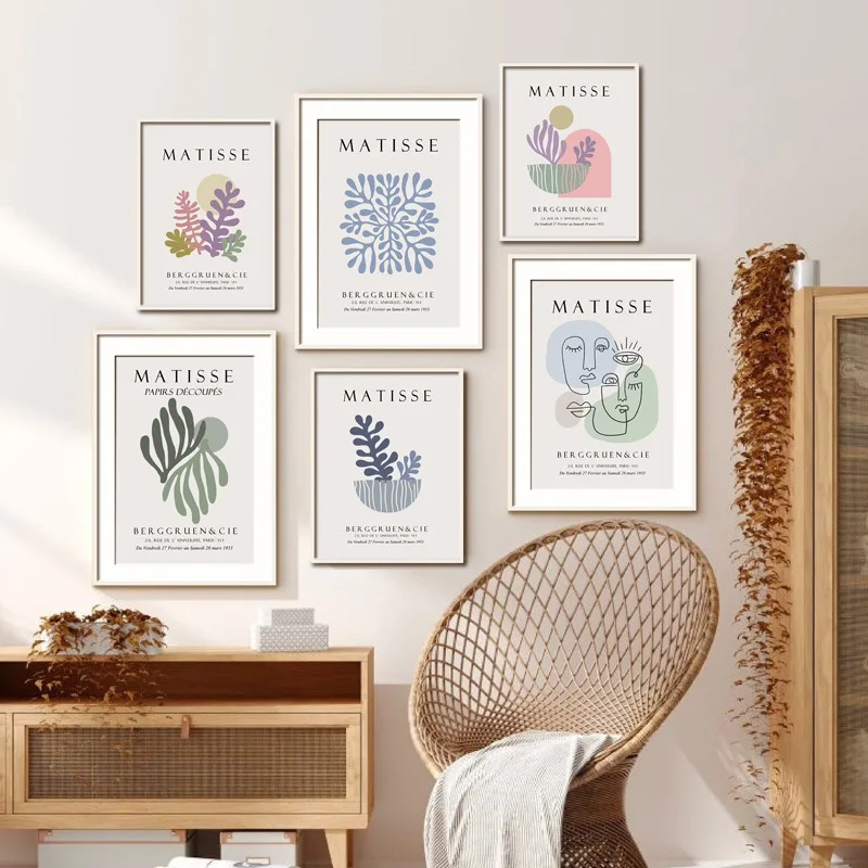

Abstract Matisse Green Leaves Face Line Wall Art Posters Boho Canvas Painting Prints Pictures Modern Living Room Interior Decor