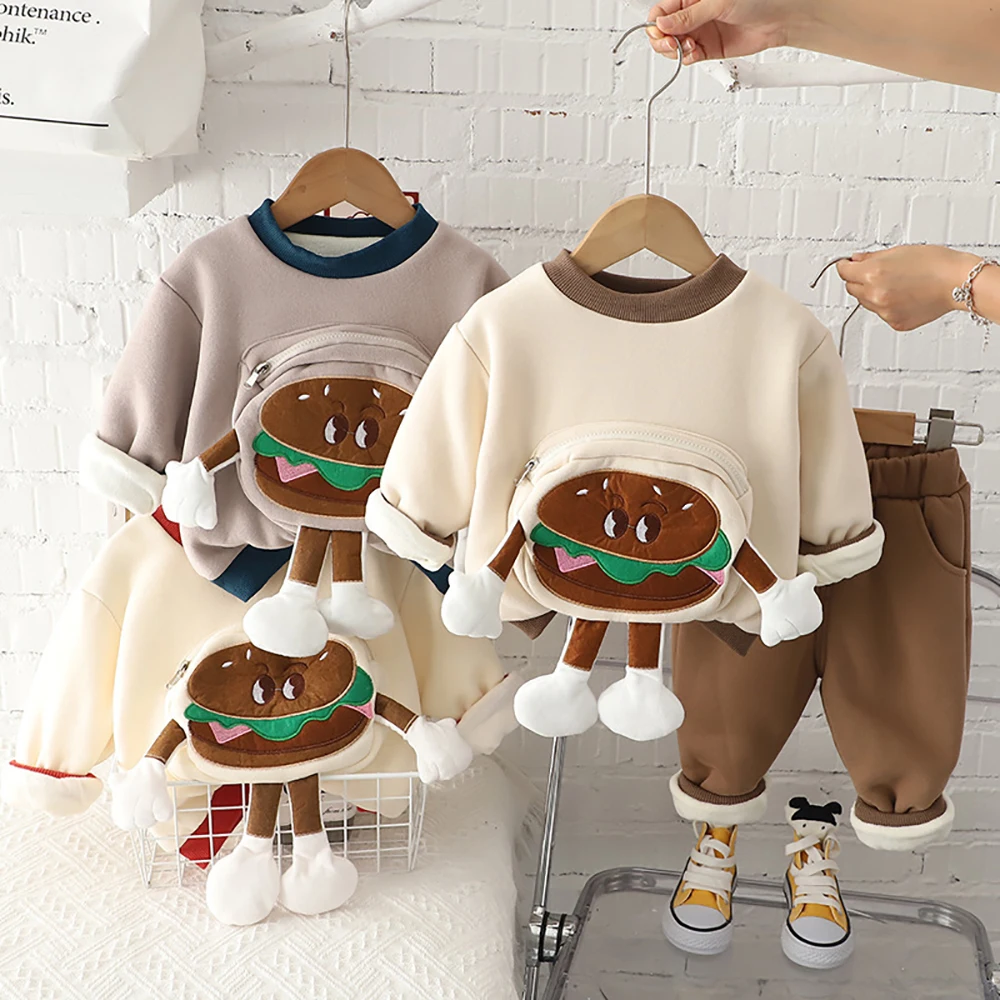 

Toddler Infant Baby Boy Fall Clothes Pullover Sweatshirt Top and Pants Sweatsuit Outfits Brushed cartoon muppets 2pcs/Set