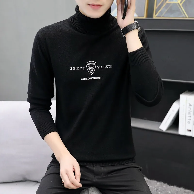 2023 Autumn and Winter New Men's Knitted Sweater High Collar Warm Printing Sweaters