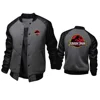 Youth Men's Baseball Coats Patchwork PU Sleeve Stand Collar Jackets Outerwear JURASSIC PARK Dinosaur World Graphic Men Jacket 1
