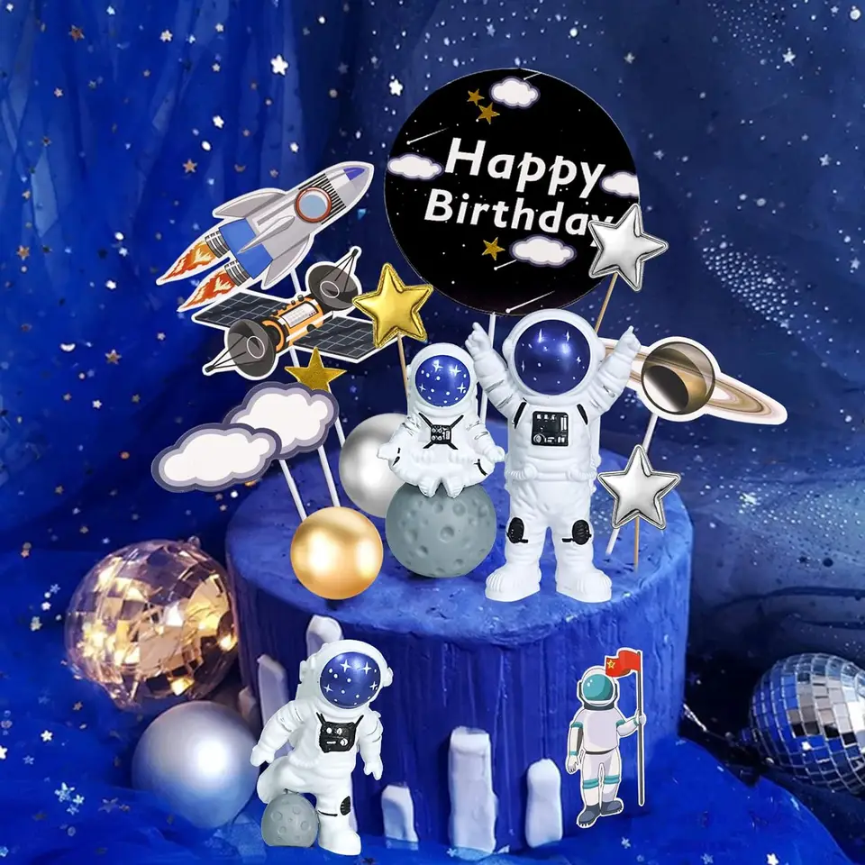 Toppers Per Torte A Tema Spaziale - Astronauta, Razzo E Stelle Per Compleanni E Baby Shower - Foto 3