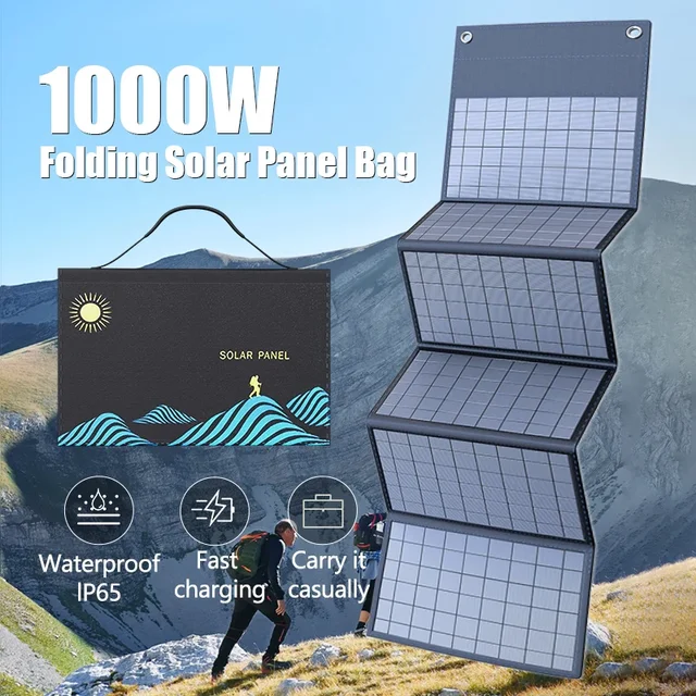 Panneau solaire 1000W, sac pliable Portable, sortie USB + DC, chargeur solaire, alimentation extérieure pour maison, générateur d'énergie pour téléphone Portable 1